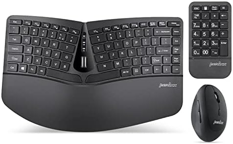 Perixx PERIDUO-606, 3-in-1 Wireless Compact Ergonomic Keyboard with Vertical Mouse and Numeric Keypad - Adjustable Palm Rest - Tilt Wheel - Membrane Low Profile Keys - US English