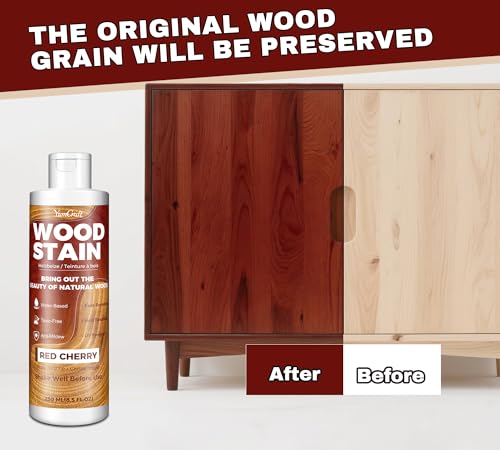 Water Based Wood Stain Red Cherry 8.5oz/250ml, Matte Fast Drying Stain, Low Odor Non-Toxic Indoor Outdoor Wood Paint for Furniture, Cabinet, Door, Window, Wardrobe, Paneling, Trim & Multiple Finishes by YumCraft - Used condition - Image 2