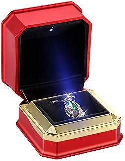 Velvet Ring Box with LED Light Luxury Double Ring Box Square Wedding Ring Case Jewelry Gift Box for Proposal Engagement Wedding