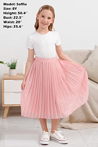 Gorlya Girls Chiffon Pleated Elastic High Waist A-Line Boho Swing Maxi Long Skirt 4-14T (Gor1115, 12Y, Pink) #TOP3