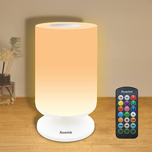 Preisvergleich Produktbild Auxmir Nachttischlampe Touch Dimmbare Atmosphäre LED Tischlampe, Kunststoff, mit Warmweißem Licht, 11 Farben und Farbwechsel, Berührungssensitives Nachtlicht für Schlafzimmer Wohnzimmer und Büro