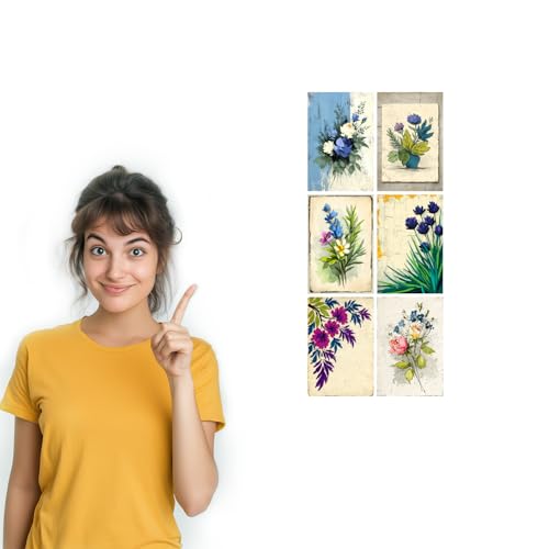 Image of SiddArtify Floral Wall Art Prints Set - Botanical Flower Poster Decor for Living Room Bedroom Office - Set of 2-4x6 Inch - Board (Pack of 6) - Sticker (Pack of 6)