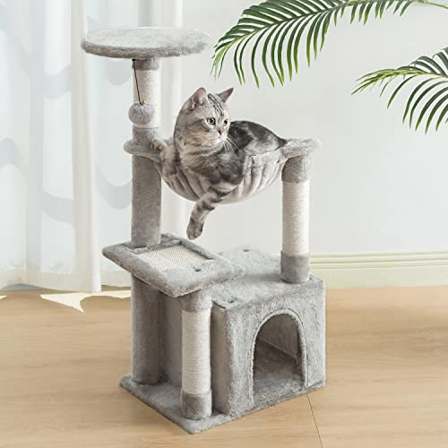 Kilodor Cat Tree, Small Cat Condo Tower With Hammock, Sisal Scratching Post For Kitten Grey #TOP4