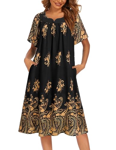 Image of Ekouaer Womens Nightgown Short Sleeve House Dress with Pockets-Floral Print Mumu Dress