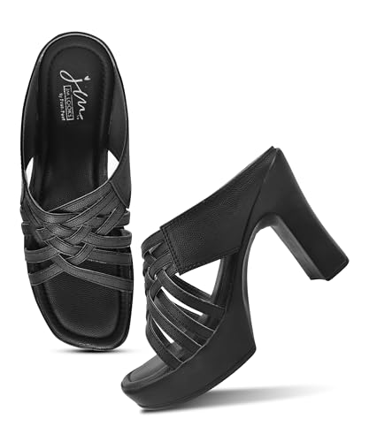 Image of JM LOOKS Women Stylish Woven Strap Platform Block Heel Sandals Perfect For Party And Festive Occasions