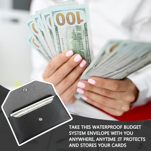 OUDQFCJ Geldumschläge aus Leder Geldscheine Aufbewahrung Umschläge Geldbörse Wiederverwendbare Geldumschlag Geldbeutel Budgetumschlag Schwarz Budget Portemonnaie für Reisen Männer Jungen