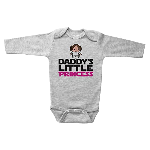 Baffle Baby Girl Onesie, DADDY'S LIL PRINCESS, Unisex Baby Clothes, Princess Leia Onesie, Kids Outfit, Infant One Piece (Grey Long Sleeve, Newborn)
