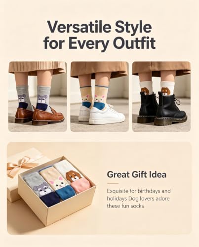 Image of Chalier 5 Pairs Socks for Women, Fun Cat Dog Animal Funny Socks Gifts