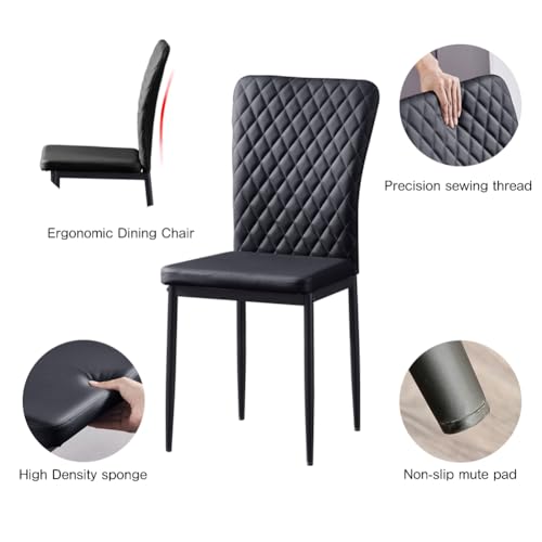 AINPECCA Faux Leather Black Dining Chairs Set of 6 - Armless High Back Upholstered Soft Seat with Black Metal Legs for Dining Room, Kitchen Room (PU black, 6) - Image 4