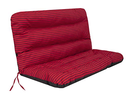 PillowPrim Cojín para columpio de Hollywood, Cojín para banco de jardín, Cojín para banco, Cojín para banco, Cojín de asiento y respaldo, Cojines para exterior, Ancho del asiento: 120 cm, Rayas rojas