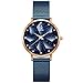 Produktbild SHENGKE Kreative Damen Uhr Analog Quarz Armbanduhr mit Schwarz Edelstahl Armband Wasserdicht Damenuhren mit Blau Sternenhimmel-Zifferblatt für Frauen Blumen (Starry-Mesh Band-Blue)