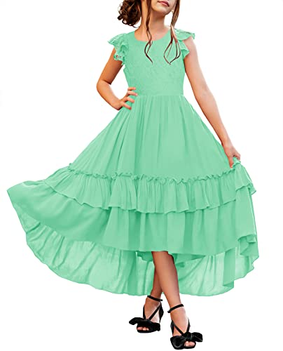 HOSIKA Girls Lace Boho Flower Girl Dress Ruffle Sleeve A-Line Formal Dresses for Wedding Party 6-12 Years