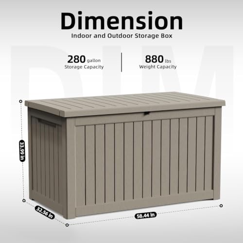 Image of 280 Gallon Waterproof Outdoor Storage Box, UV Resistant Resin Deck Box with Hydraulic Rod for Stable Support, Ideal for Patio, Garden and Pool, Grey