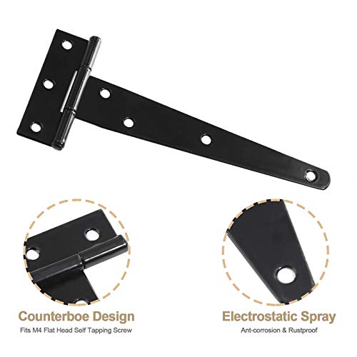 Seimneire 8Pcs 6 Inch T-Strap Door Hinge, Heavy Duty Gate Hinge Barn Door Hinge Tee Hinge Shed Hinge With Mounting Screws #TOP2
