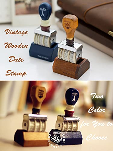 Vintage Wooden Date Stamp With Handle & Base, Retro Rubber Stamps, Roller Date Stamper Day/Monthyear For Scrapbooking Ephemera Planner Diy Craft Card Making (Brown) #TOP1