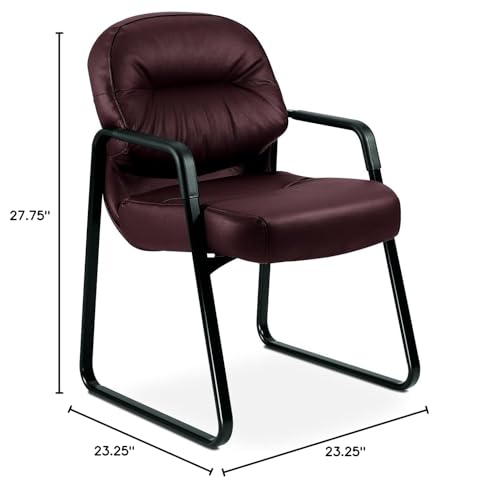 Image of HON H2093.SR69.T Pillow-Soft Leather Guest Chair with Fixed Arms, Burgundy