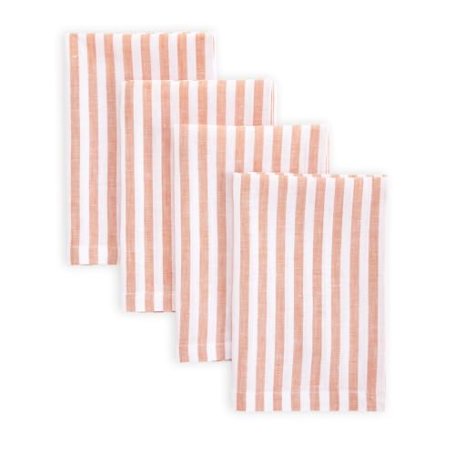 Image of Solino Home 100% Linen Napkins, 20 x 20 in, Orange, Amalfi Stripe, Set of 4