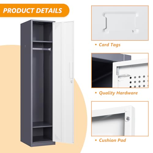STANI Metal Locker, Metal Lockers for Employees with Lock, Storage Locker with Lock, Storage Locker Cabinet for Home, Tall Steel Storage Locker for Gym, School, Office