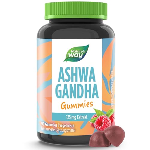 Ashwagandha Gummibärchen hochdosiert | 125 mg Ashwaganda Extract I Himbeer-Geschmack I 45 Tage Vorrat I Nahrungsergänzungsmittel I 90 Vitamin Gummies