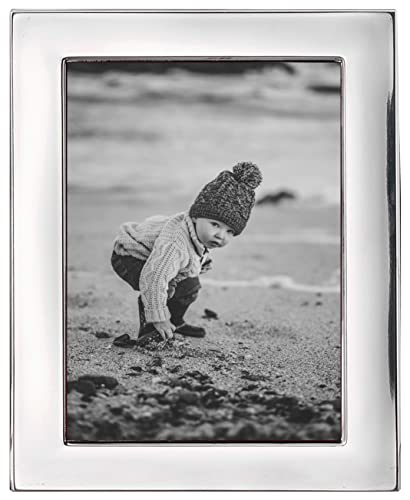 Cunill Personalized Silverplate Picture Frame,Tiffany Plain 8X10 Picture Frame, Custom Engraved Silverplate Tabletop Picture Frame, Mahogany Wood Back, Fits 8" X 10" Photo, Custom Gift Box #TOP3