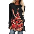 Women Christmas Tree Print Pullovers Loose Long Sleeve Round Neck Gradient Shirts Ladies Fashion Floral Sweatshirts Tops Black