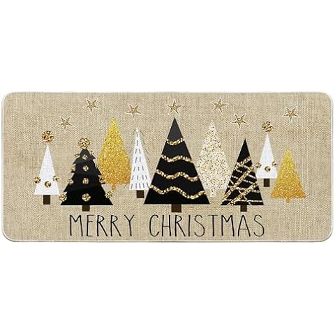 Baccessor Gold Christmas Trees Decorative Doormat Indoor Outdoor Rug Xmas Winter Front Welcome Door Mat Anti-Slip Rubber for Seasonal Holiday Kitchen Entrance Floor Decortion 17 x 36 Inch Cover