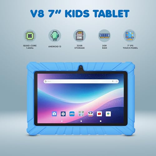 Image of Contixo 7 inch Kids Tablet Bundle, Tablet with Headphones & Sleeve Bag - Blue | 7-Inch Kids Tablet Bundle | Plus trial access to Lingokids & Epic Apps | Parental Controls | 32GB | Headphones | Sleeve Bag