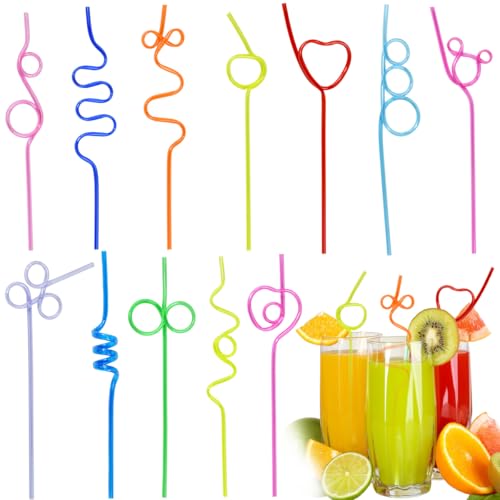 Miniatura 8 de Lanskylan 36 Pcs Pajitas Rizadas Reutilizables, Pajita De Espiral Reutilizable 26.5 Cm De Largo Con Formas Divertidas, Pajitas De Colores Vibrantes Para Cocktails Y Jugos Zumos Fiestas Y Eventos
