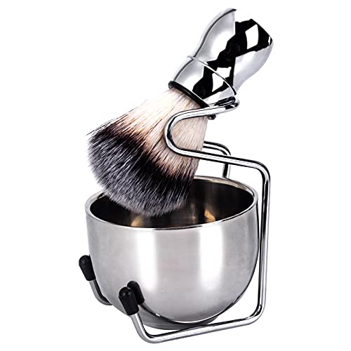 Wskderliner 3 in 1 Shaving Brush Kit,Stainless Steel Brush Handle Badger Hair Shaving Brush Stainless Steel Shaving Soap Bowl & Shaving Brush Holder Super Shaving Set