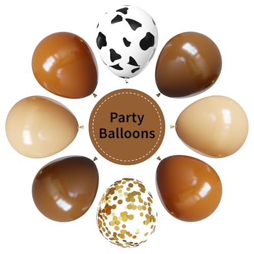 Image of YMSZ Brown and Cow Print Balloons, 67pcs 12 Inch Cowboy Balloon, Brown Western Balloons for Farm Cowboy Western Baby Shower Birthday Party Decorations