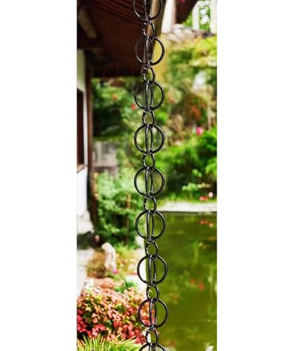 Chaîne de pluie pour gouttière extérieure noire en aluminium avec dérivateur d'eau de 3,6 m