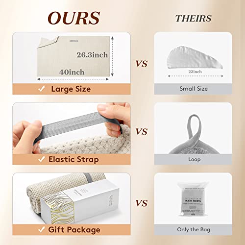 Yfong Large Microfiber Hair Towel Wrap For Women, Anti Frizz Hair Drying Towel With Elastic Strap, Fast Drying Hair Turbans For Wet Hair, Long, Thick, Curly Hair, Super Soft Hair Wrap Towels Camel #TOP1