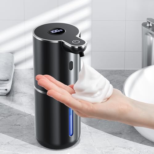 Seifenspender Automatisch mit digitaler Anzeige,380ml Elektrischer Seifenspender mit Sensor,Wandmontage,Berührungslos,USB Wiederaufladbar IPX5 Wasserdicht Schaumseifenspender für Bad,Küche