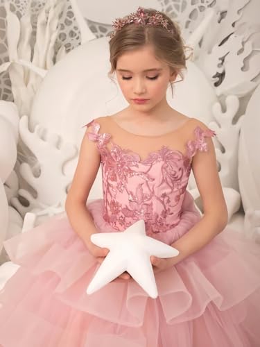 Flower Girl Dresses for Wedding Tulle Princess Pageant Dress for Girls Lace Applique Kids Prom Party Ball Gown2