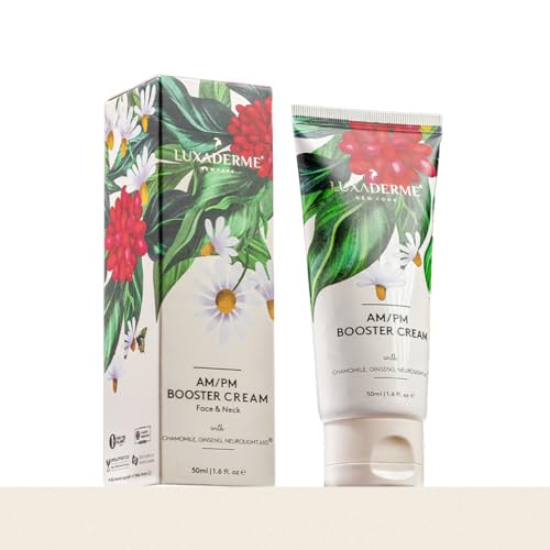 Image of LuxaDerme AM /PM Booster Cream | Multi-Purpose Korean Face Moisturizer For Dry, Combination Skin I Clinically Proven Actives to Boost Hydration, Improve Skin Texture & Reduce Pigmentation | Non-Comedogenic Lightweight with Chamomile & Shea Butter | Vegan Skincare for Men & Women | 50ml