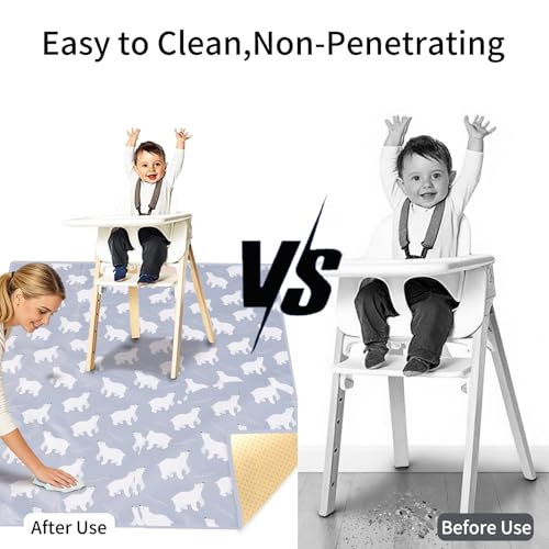 Image of Non-Slip Baby Splat Mat for Under High Chair(Bear, 43 inchx 43 inch) | Waterproof & Mess-Proof High Chair Mat for Baby Mealtime or Art, Machine Washable,Playtime Mat for Kids,Floors or Tables