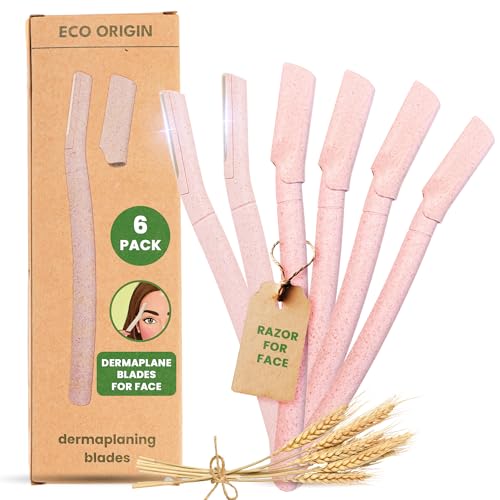 Dermaplane Blades for Face 6 Pack - Face Razors for Women - Eyebrow Razor, Eyebrow Shaper, Eyebrow trimmer - Facial Hair Remover for Women - Wheat Straw Peach Fuzz Remover - Dermaplaning Tool