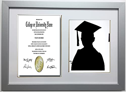 Image of Graduation White Mounted Double Photo Frame for 1 A4 Certificate and 8X10'' Photograph (Silver)