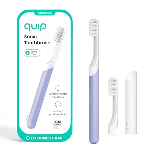 Quip Sonic Electric Toothbrush for Adults with Timer - Includes Travel Case & Replacement Brush Head - 3 Month Battery Life, Plastic Handle - Lavender