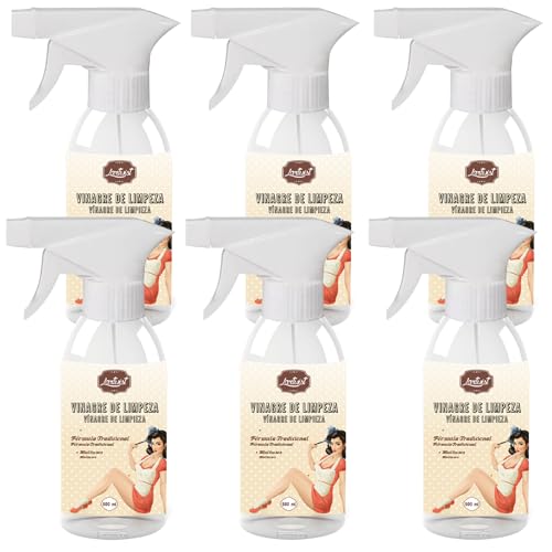 Vinagre de Limpieza Ecológico y Natural Pulverizador [6 x 500ml] Desengrasante Multiusos, Antical y Quitamanchas. Abrillanta, desatasca y Elimina Malos Olores