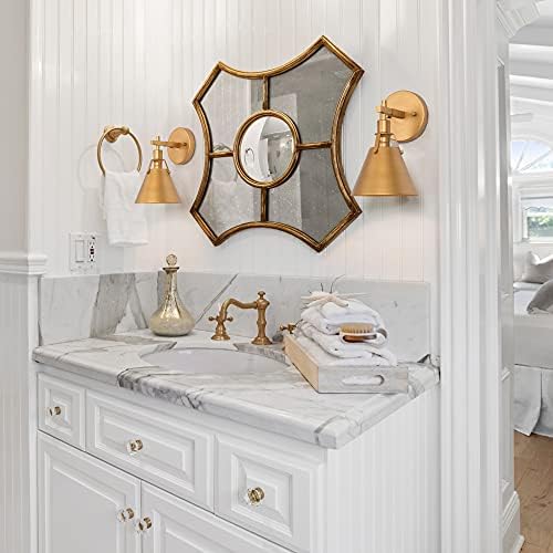Image of Gold Wall Sconce 2 Pack, Modern Antique Wall Mounted Light Fixture for Bedroom, Bathroom, Living Room, and Hallway, Vintage Brass Finish