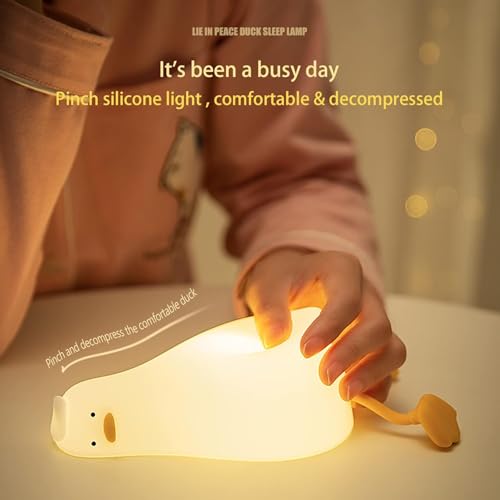 Image of Desidiya Rechargeable Silicone Lying Duck Night Lamp - Touch-Control LED Light with Color-Changing Feature, Multicolor Nightlight for Kids' Bedroom Decor, Perfect Baby Gift