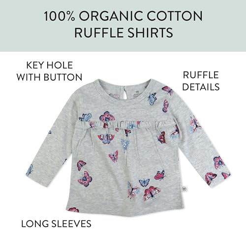 HonestBaby 3-Pack Long Sleeve Babydoll Top with Gathered Yoke 100% Organic Cotton for Infant Baby Girls, Delicate Floral Pink4