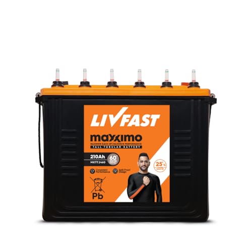 Image of Livfast Maxximo Tall Tubular High-Performance Battery MXTT 2460N | 210 Ah | 60 Months Warranty | High Capacity, Long Lasting Power Backup for Heavy Appliances