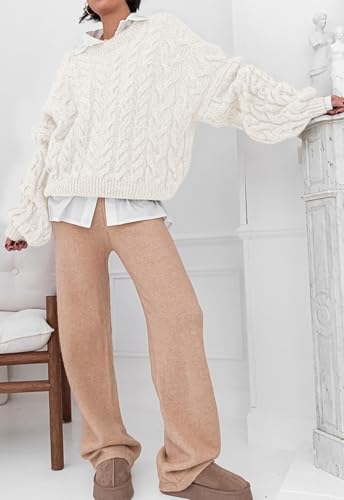 Image of PRETTYGARDEN Womens Sweaters Spring 2026 Cable Knit Long Sleeve Crewneck Oversized Sweater Chunky Pullover Loose Outfits