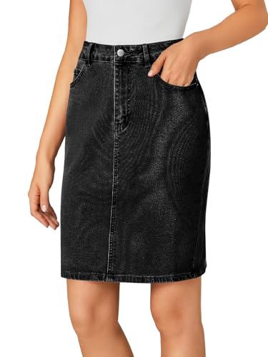LYANER Women's Casual Stretch High Waist Bodycon Denim Jean Midi Skirt with Pockets3