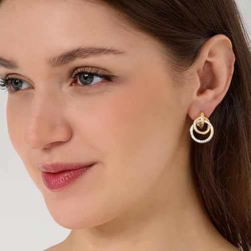 14K Gold Plated Chunky Clip On Earrings for Women 14k Gold Knot Link Clip Earrings Silver Rhinestone Hoop Clip On Earrings Jewelry for Women3