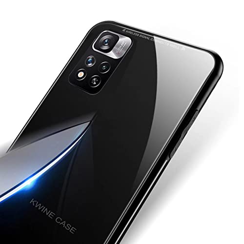 Image of Designerz Hub Luxurious Toughened Glass Back Case with Shockproof TPU Bumper Case Cover Designed for Redmi Note 11T 5G / Poco M4 Pro 5G - Black