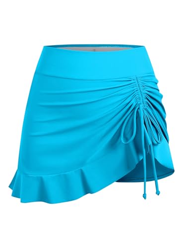 ZAFUL Women's High Waisted Bikini Ruched Ruffle Mini Swim Skirts with Short 2025 Tummy Control Tankini Bottoms Only2