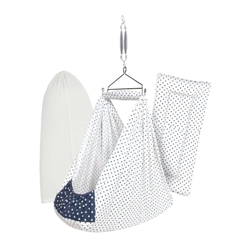 Image of Premium Swing Cradle Set | Cradle Cloth, Padded Bed, Mosquito Net, Heavy-Duty Spring & Triangle Hanger | Up to 15 kg | Light Navy Dot